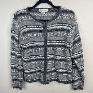 Vintage Angora Silk Sweater Cardigan Womens Medium Nordic Beaded Apres Ski Zip